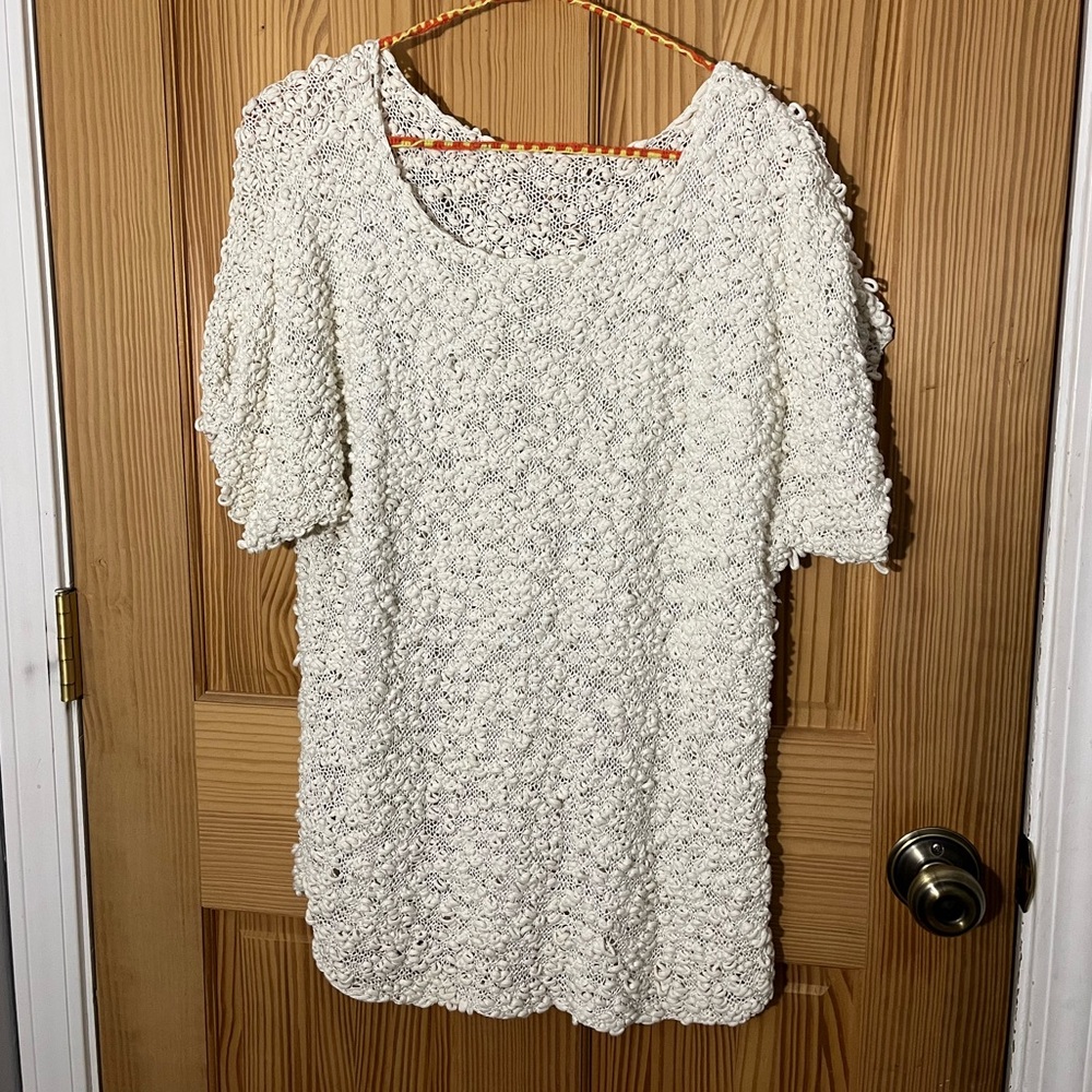 Women's Short Sleeve Textured Top - Cream/White